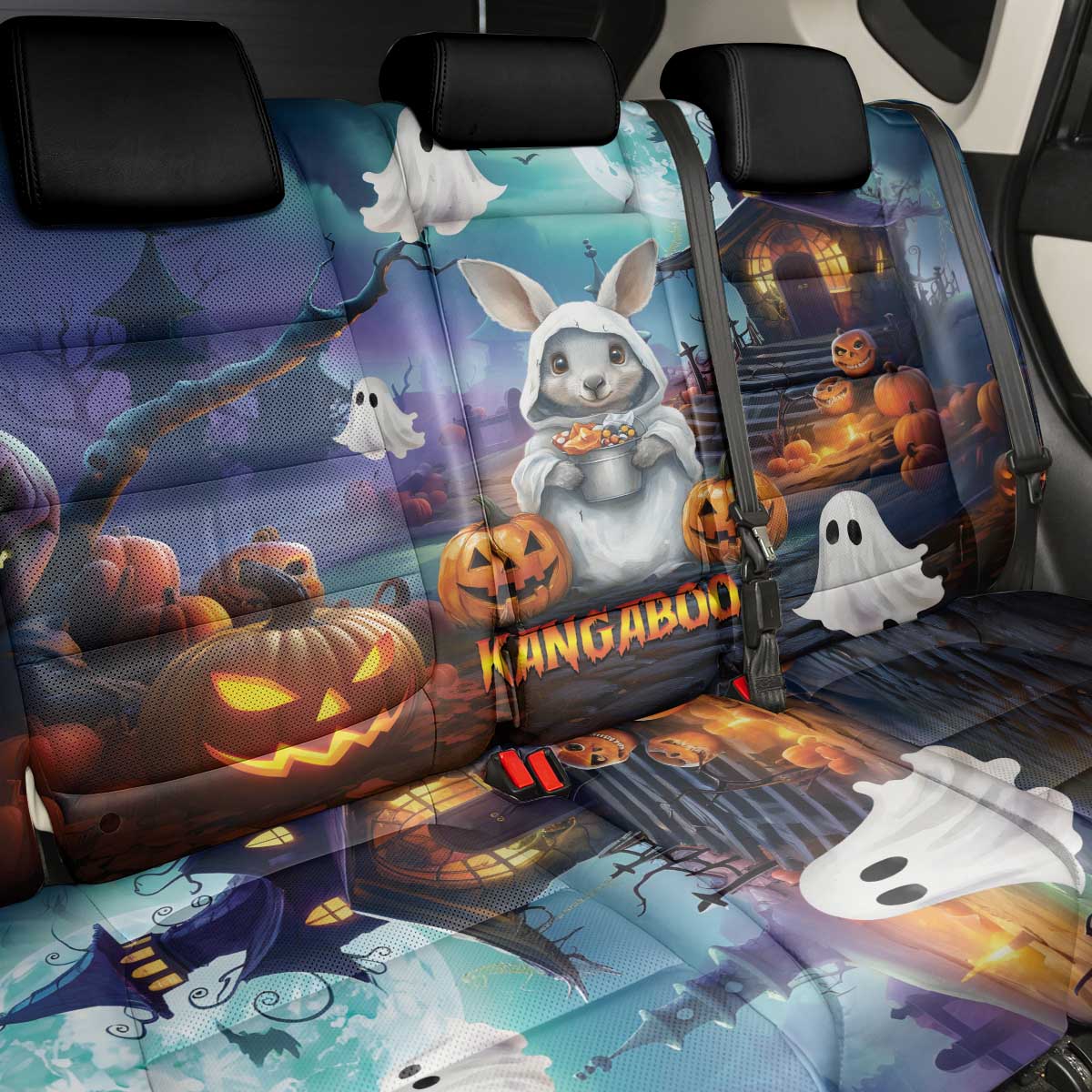 Happy Kangaboo Back Car Seat Cover Kangaroo and Halloween Haunted House