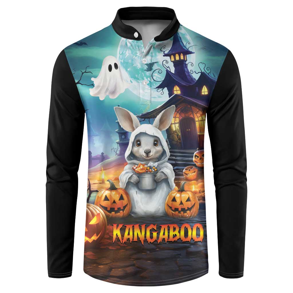 Happy Kangaboo Button Sweatshirt Kangaroo and Halloween Haunted House