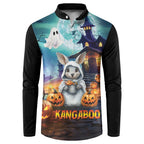 Happy Kangaboo Button Sweatshirt Kangaroo and Halloween Haunted House