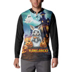 Happy Kangaboo Button Sweatshirt Kangaroo and Halloween Haunted House