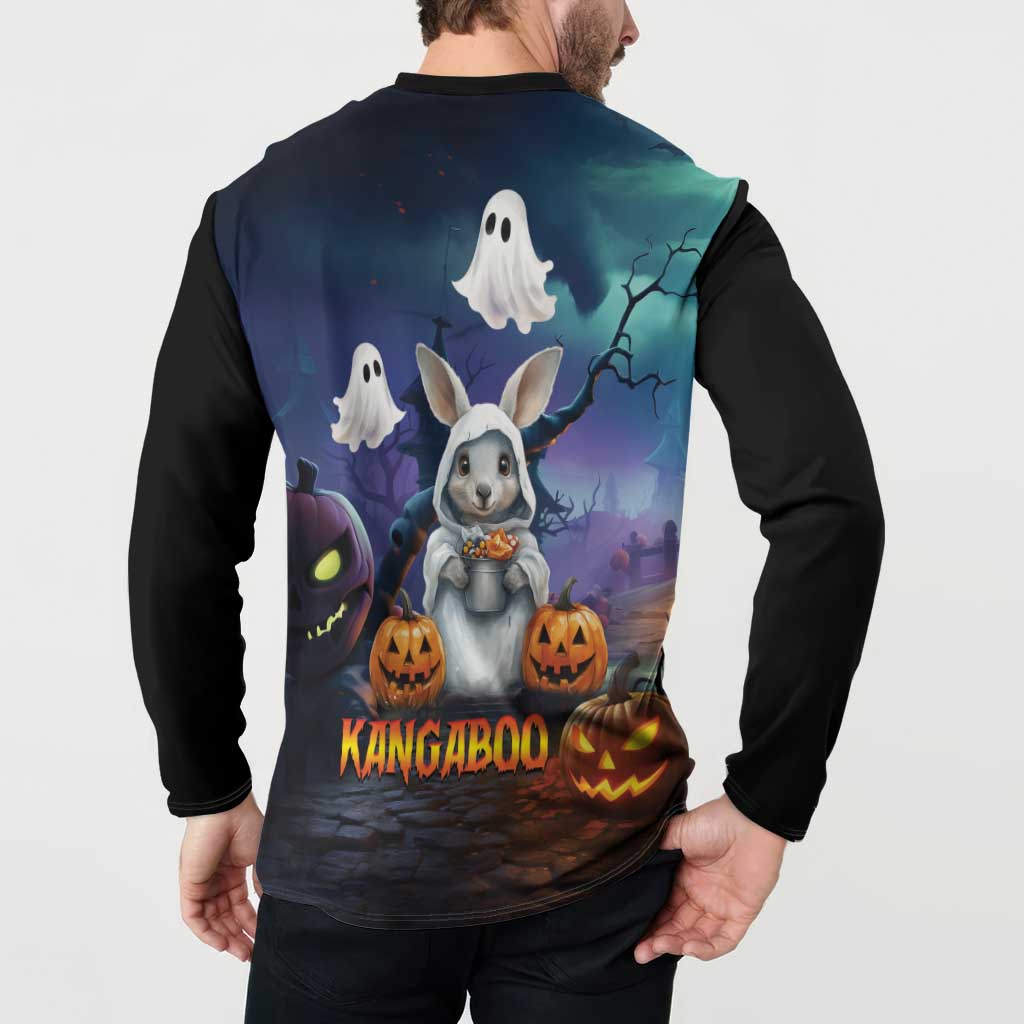 Happy Kangaboo Button Sweatshirt Kangaroo and Halloween Haunted House