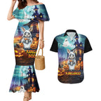 Happy Kangaboo Couples Matching Mermaid Dress and Hawaiian Shirt Kangaroo and Halloween Haunted House