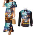 Happy Kangaboo Couples Matching Mermaid Dress and Long Sleeve Button Shirt Kangaroo and Halloween Haunted House