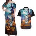 Happy Kangaboo Couples Matching Off Shoulder Maxi Dress and Hawaiian Shirt Kangaroo and Halloween Haunted House
