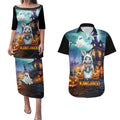 Happy Kangaboo Couples Matching Puletasi and Hawaiian Shirt Kangaroo and Halloween Haunted House