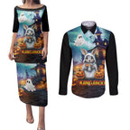 Happy Kangaboo Couples Matching Puletasi and Long Sleeve Button Shirt Kangaroo and Halloween Haunted House