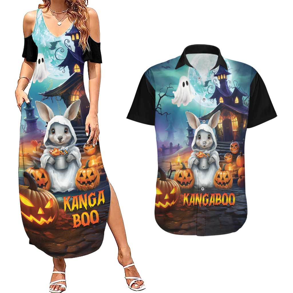 Happy Kangaboo Couples Matching Summer Maxi Dress and Hawaiian Shirt Kangaroo and Halloween Haunted House