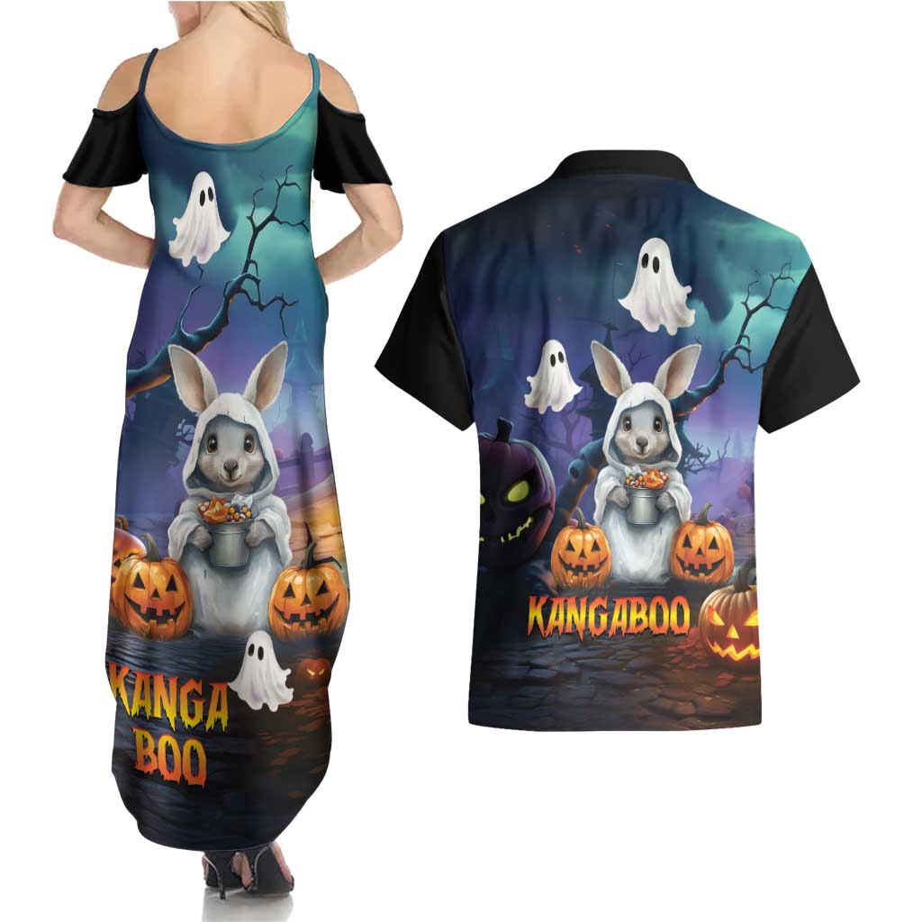 Happy Kangaboo Couples Matching Summer Maxi Dress and Hawaiian Shirt Kangaroo and Halloween Haunted House