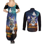 Happy Kangaboo Couples Matching Summer Maxi Dress and Long Sleeve Button Shirt Kangaroo and Halloween Haunted House