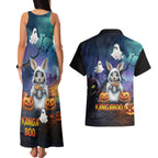 Happy Kangaboo Couples Matching Tank Maxi Dress and Hawaiian Shirt Kangaroo and Halloween Haunted House