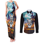 Happy Kangaboo Couples Matching Tank Maxi Dress and Long Sleeve Button Shirt Kangaroo and Halloween Haunted House