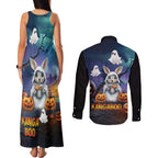 Happy Kangaboo Couples Matching Tank Maxi Dress and Long Sleeve Button Shirt Kangaroo and Halloween Haunted House
