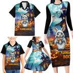 Happy Kangaboo Family Matching Long Sleeve Bodycon Dress and Hawaiian Shirt Kangaroo and Halloween Haunted House