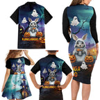 Happy Kangaboo Family Matching Long Sleeve Bodycon Dress and Hawaiian Shirt Kangaroo and Halloween Haunted House
