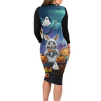 Happy Kangaboo Family Matching Long Sleeve Bodycon Dress and Hawaiian Shirt Kangaroo and Halloween Haunted House