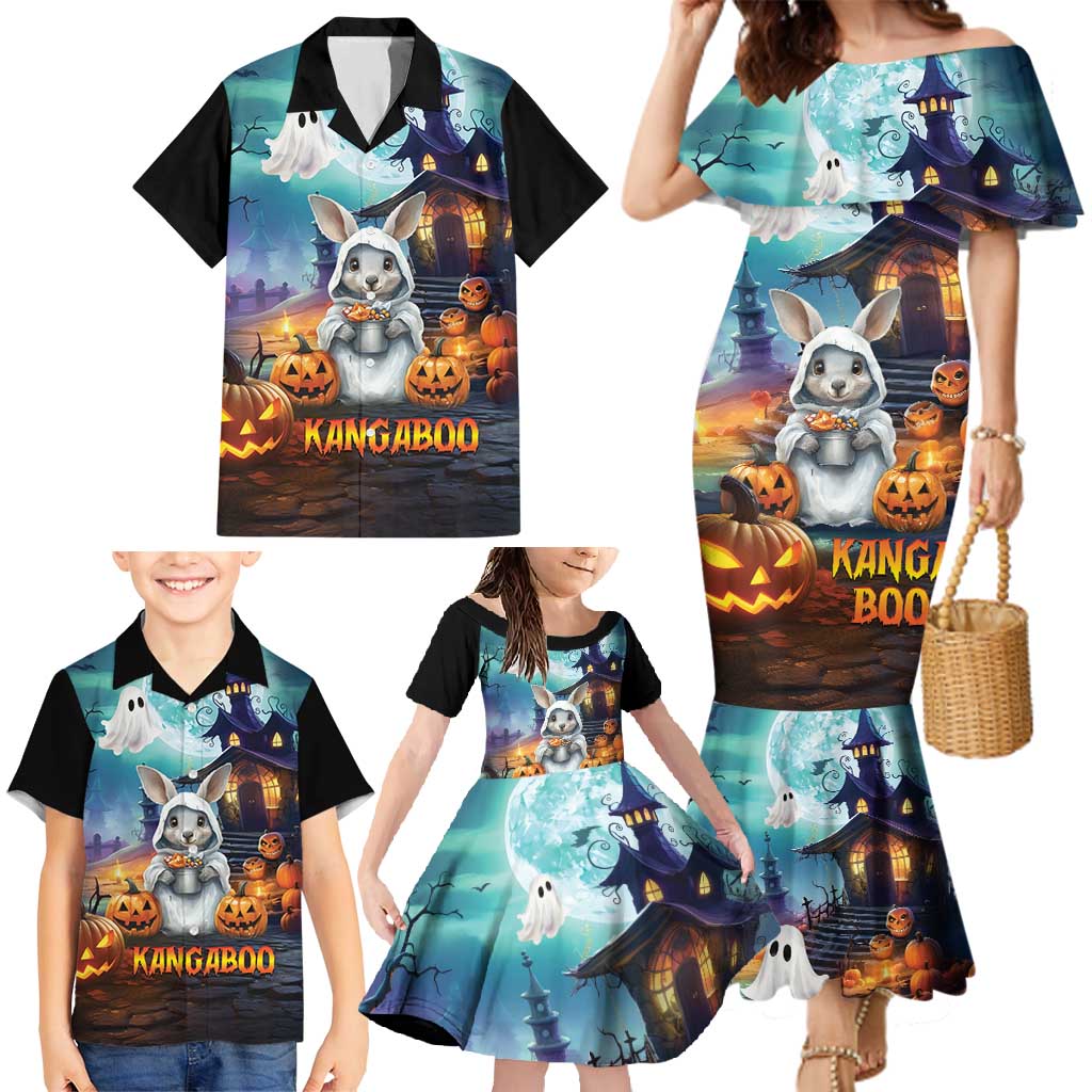 Happy Kangaboo Family Matching Mermaid Dress and Hawaiian Shirt Kangaroo and Halloween Haunted House