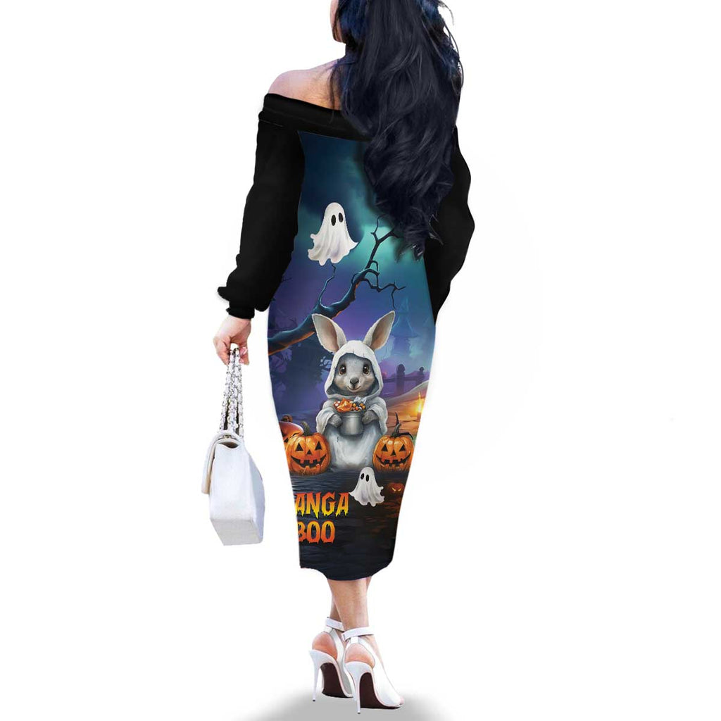Happy Kangaboo Family Matching Off The Shoulder Long Sleeve Dress and Hawaiian Shirt Kangaroo and Halloween Haunted House