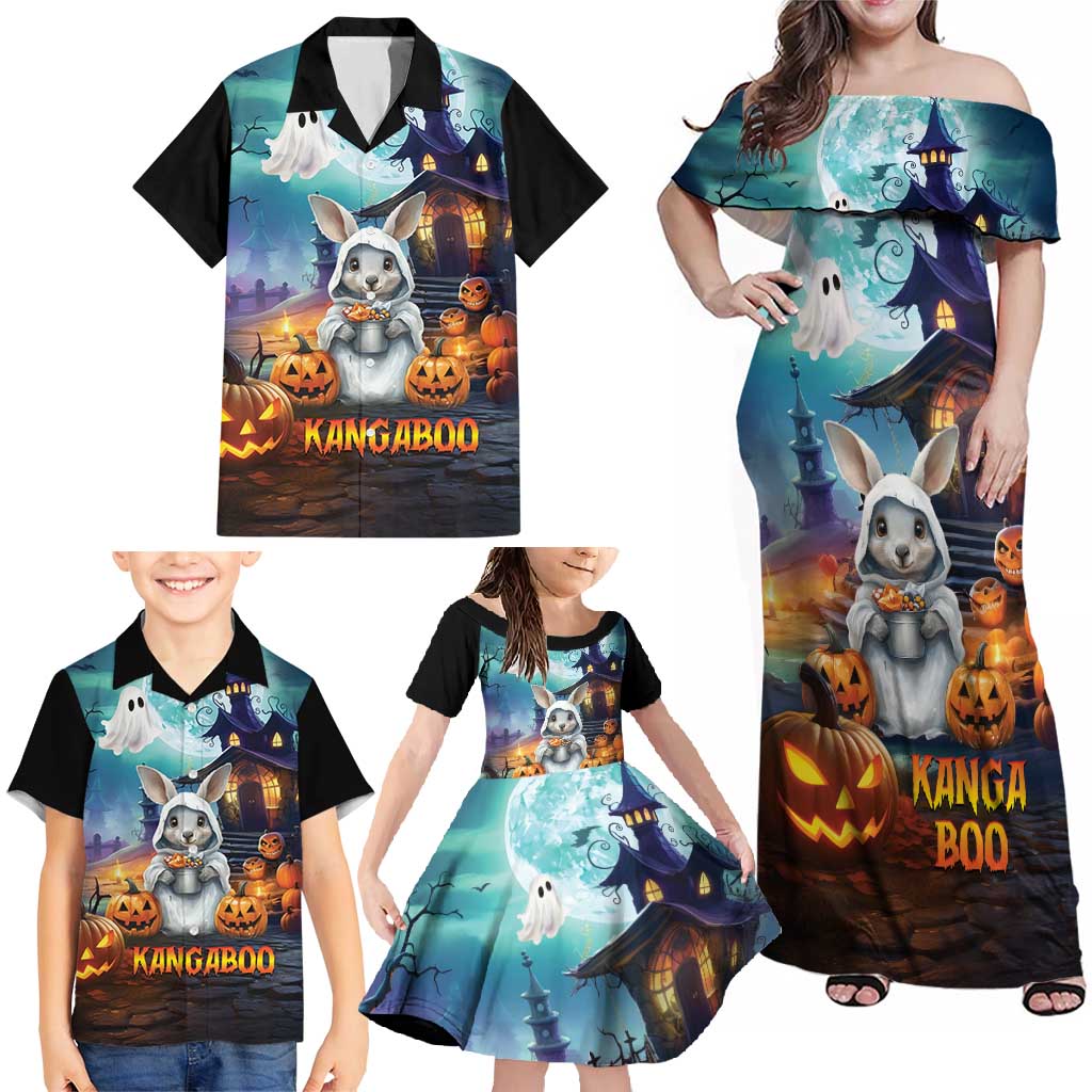 Happy Kangaboo Family Matching Off Shoulder Maxi Dress and Hawaiian Shirt Kangaroo and Halloween Haunted House