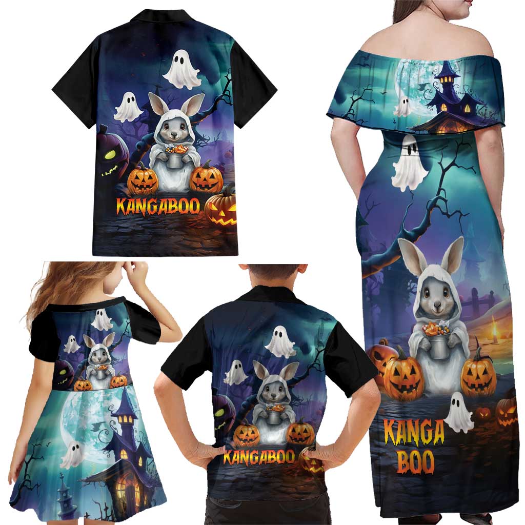 Happy Kangaboo Family Matching Off Shoulder Maxi Dress and Hawaiian Shirt Kangaroo and Halloween Haunted House