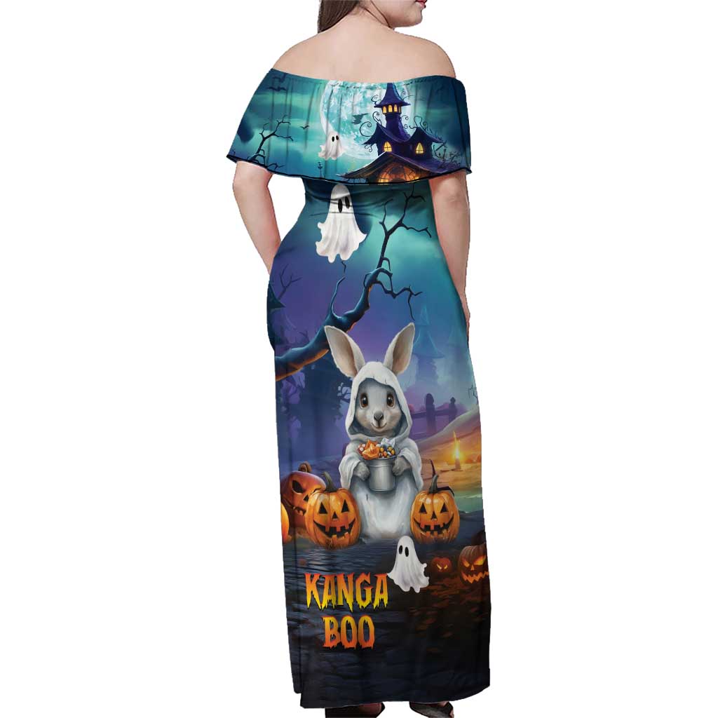 Happy Kangaboo Family Matching Off Shoulder Maxi Dress and Hawaiian Shirt Kangaroo and Halloween Haunted House