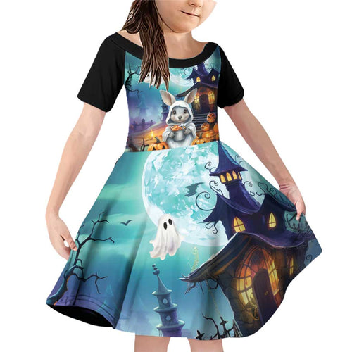 Happy Kangaboo Family Matching Off Shoulder Short Dress and Hawaiian Shirt Kangaroo and Halloween Haunted House