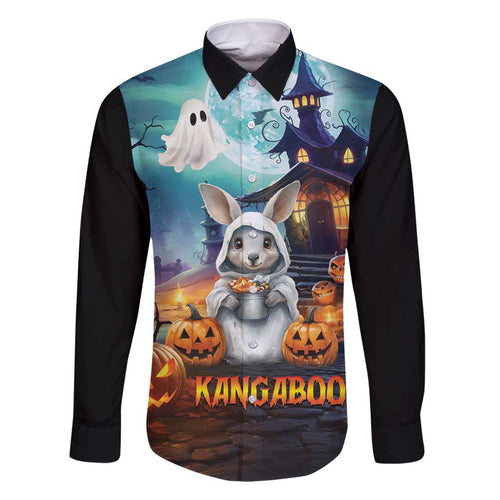 Happy Kangaboo Family Matching Off Shoulder Short Dress and Hawaiian Shirt Kangaroo and Halloween Haunted House