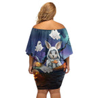 Happy Kangaboo Family Matching Off Shoulder Short Dress and Hawaiian Shirt Kangaroo and Halloween Haunted House