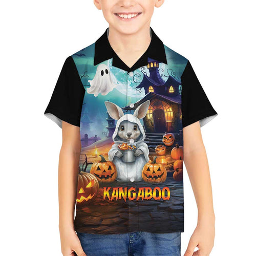Happy Kangaboo Family Matching Off Shoulder Short Dress and Hawaiian Shirt Kangaroo and Halloween Haunted House