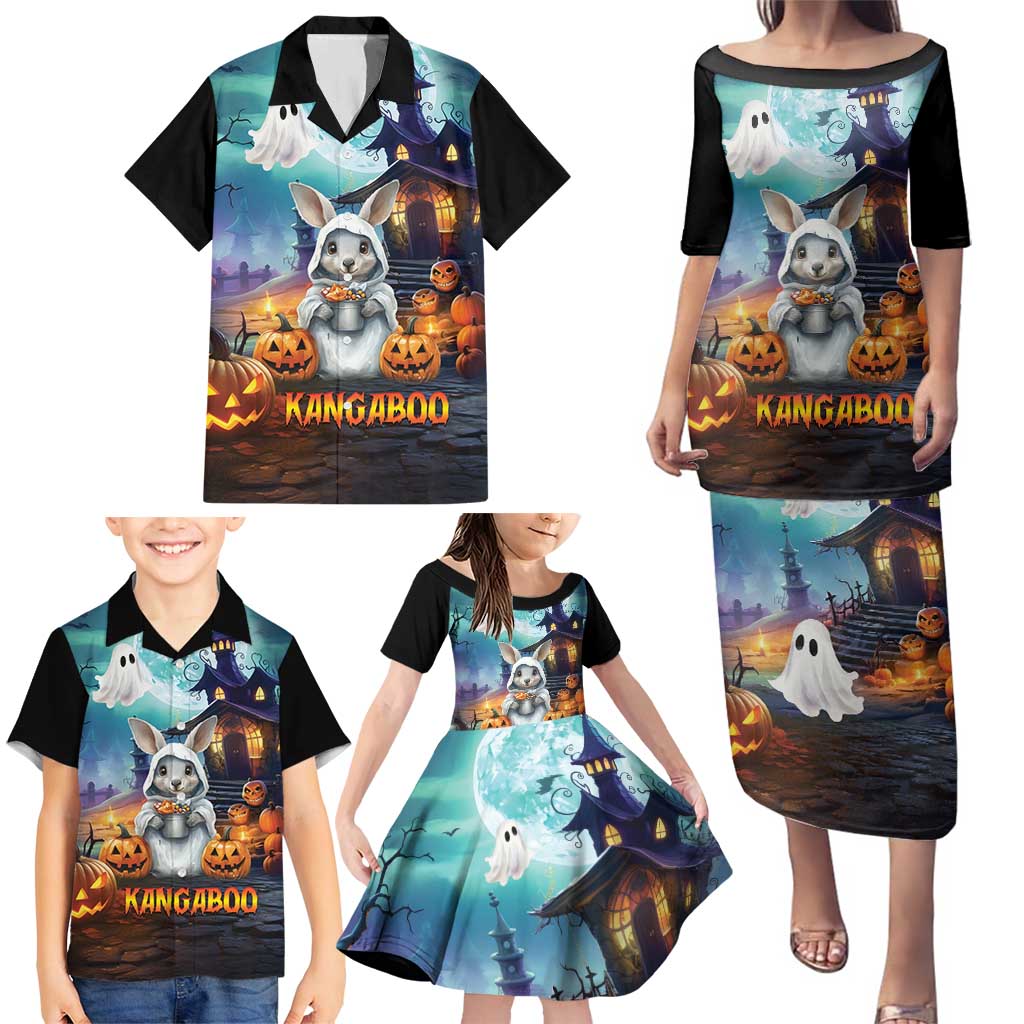 Happy Kangaboo Family Matching Puletasi and Hawaiian Shirt Kangaroo and Halloween Haunted House