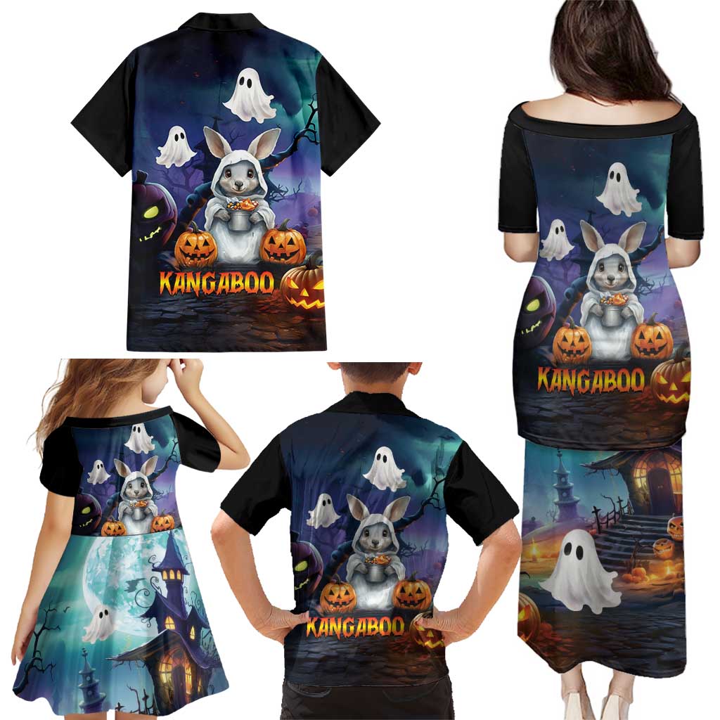 Happy Kangaboo Family Matching Puletasi and Hawaiian Shirt Kangaroo and Halloween Haunted House