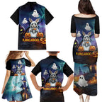 Happy Kangaboo Family Matching Puletasi and Hawaiian Shirt Kangaroo and Halloween Haunted House