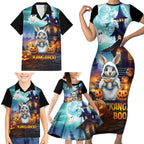Happy Kangaboo Family Matching Short Sleeve Bodycon Dress and Hawaiian Shirt Kangaroo and Halloween Haunted House