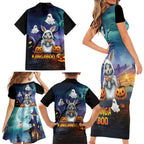 Happy Kangaboo Family Matching Short Sleeve Bodycon Dress and Hawaiian Shirt Kangaroo and Halloween Haunted House