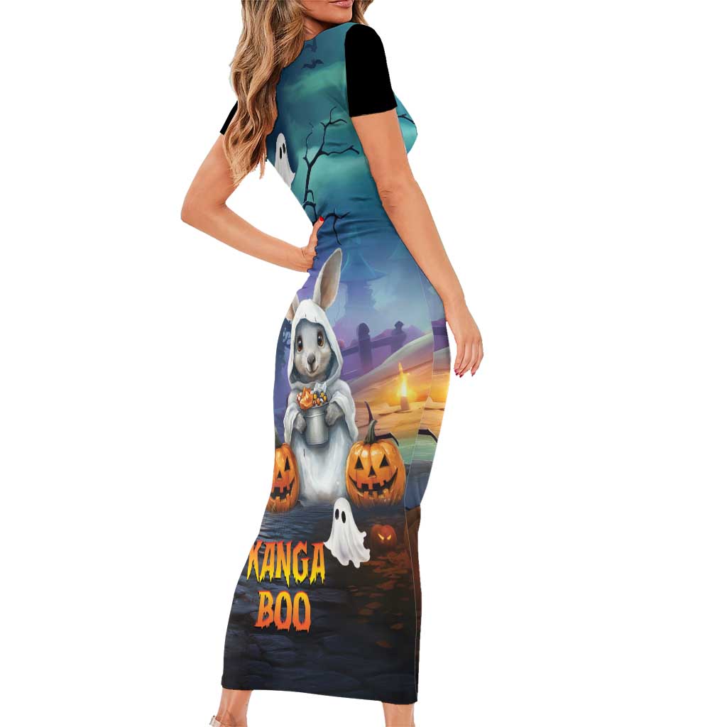 Happy Kangaboo Family Matching Short Sleeve Bodycon Dress and Hawaiian Shirt Kangaroo and Halloween Haunted House