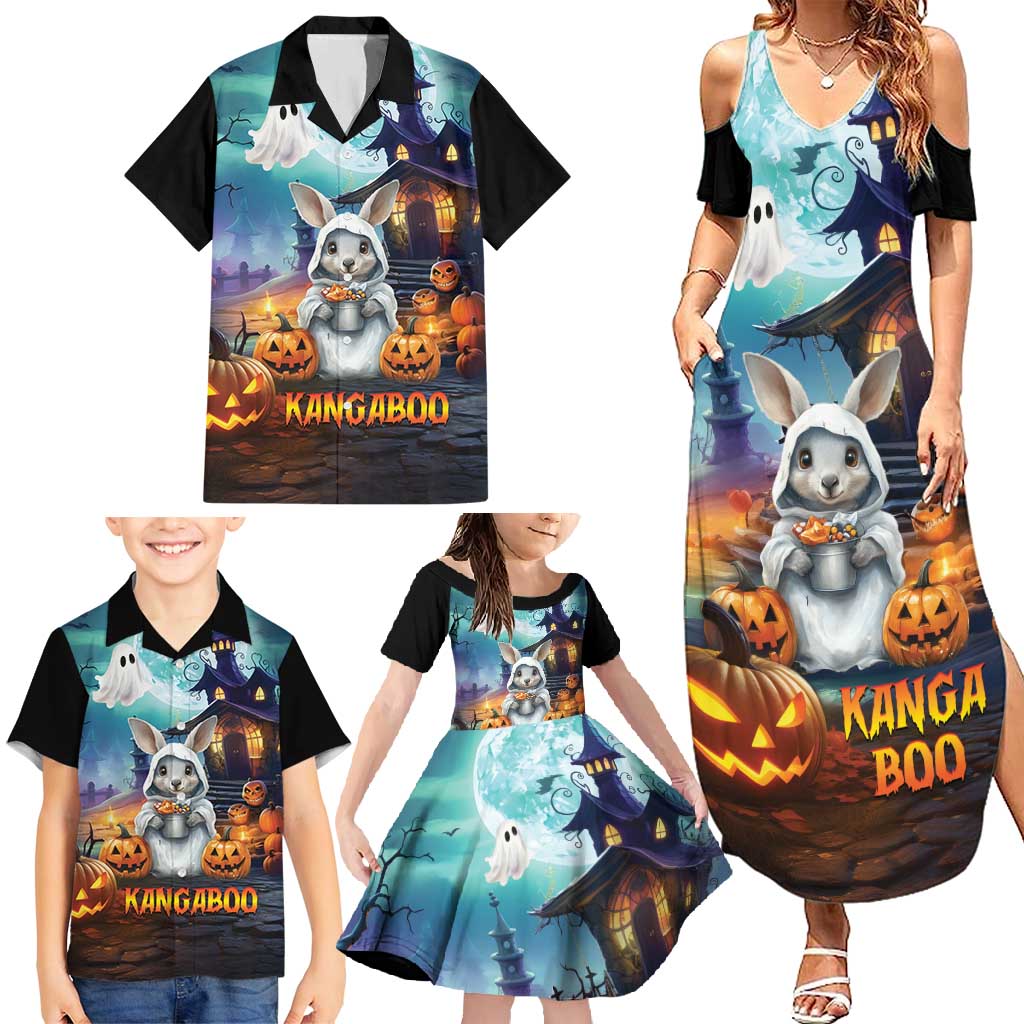 Happy Kangaboo Family Matching Summer Maxi Dress and Hawaiian Shirt Kangaroo and Halloween Haunted House