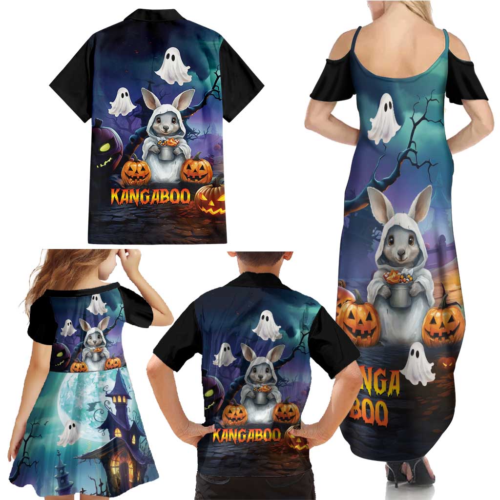 Happy Kangaboo Family Matching Summer Maxi Dress and Hawaiian Shirt Kangaroo and Halloween Haunted House