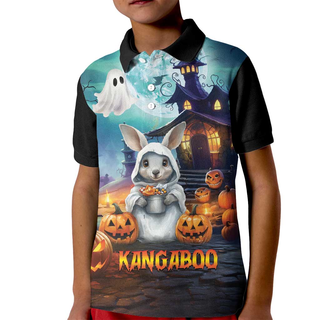 Happy Kangaboo Kid Polo Shirt Kangaroo and Halloween Haunted House