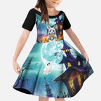 Happy Kangaboo Kid Short Sleeve Dress Kangaroo and Halloween Haunted House