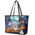 Happy Kangaboo Leather Tote Bag Kangaroo and Halloween Haunted House