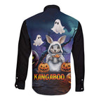 Happy Kangaboo Long Sleeve Button Shirt Kangaroo and Halloween Haunted House
