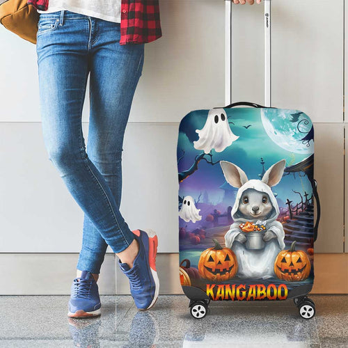 Happy Kangaboo Luggage Cover Kangaroo and Halloween Haunted House