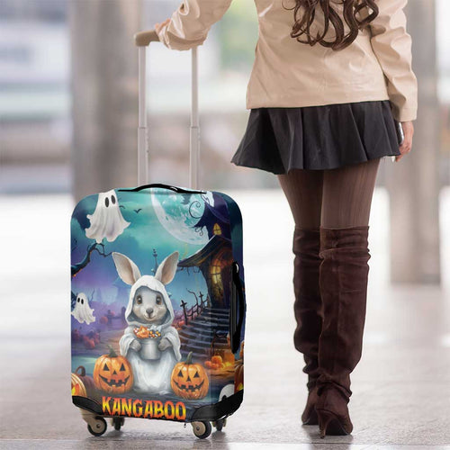Happy Kangaboo Luggage Cover Kangaroo and Halloween Haunted House
