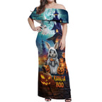 Happy Kangaboo Off Shoulder Maxi Dress Kangaroo and Halloween Haunted House