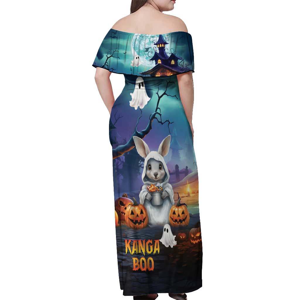 Happy Kangaboo Off Shoulder Maxi Dress Kangaroo and Halloween Haunted House