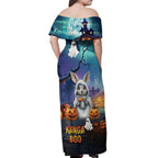 Happy Kangaboo Off Shoulder Maxi Dress Kangaroo and Halloween Haunted House