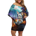Happy Kangaboo Off Shoulder Short Dress Kangaroo and Halloween Haunted House