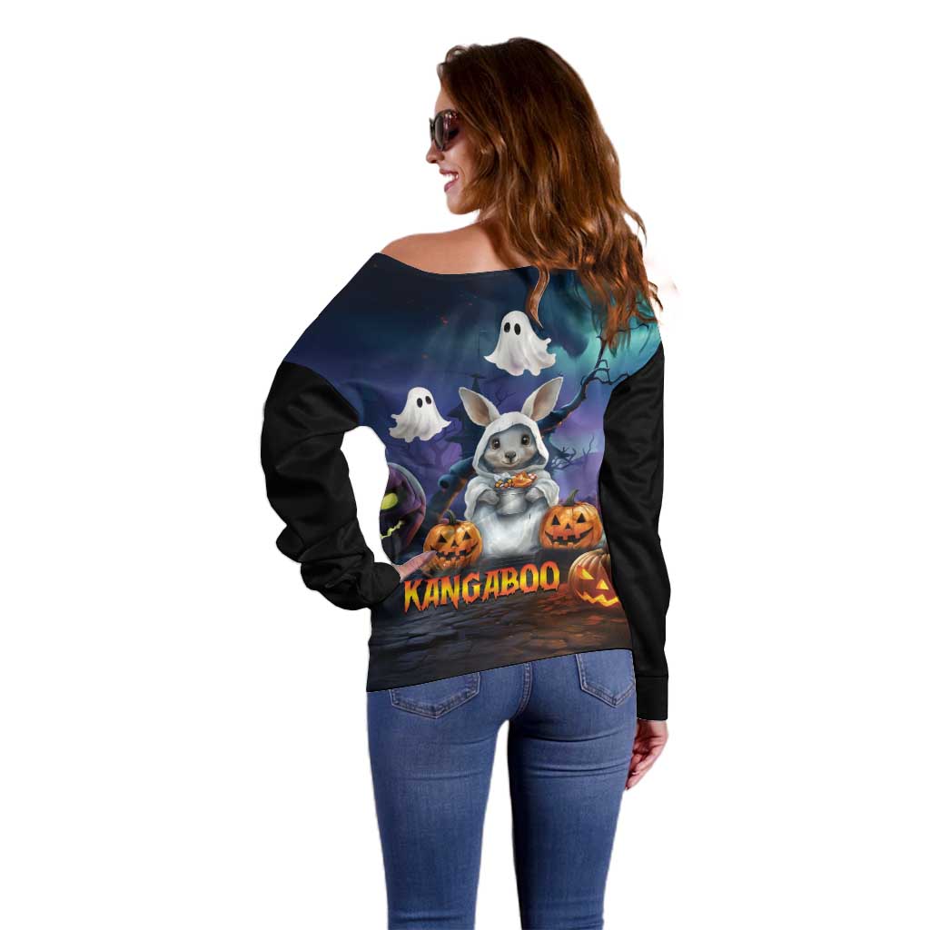 Happy Kangaboo Off Shoulder Sweater Kangaroo and Halloween Haunted House