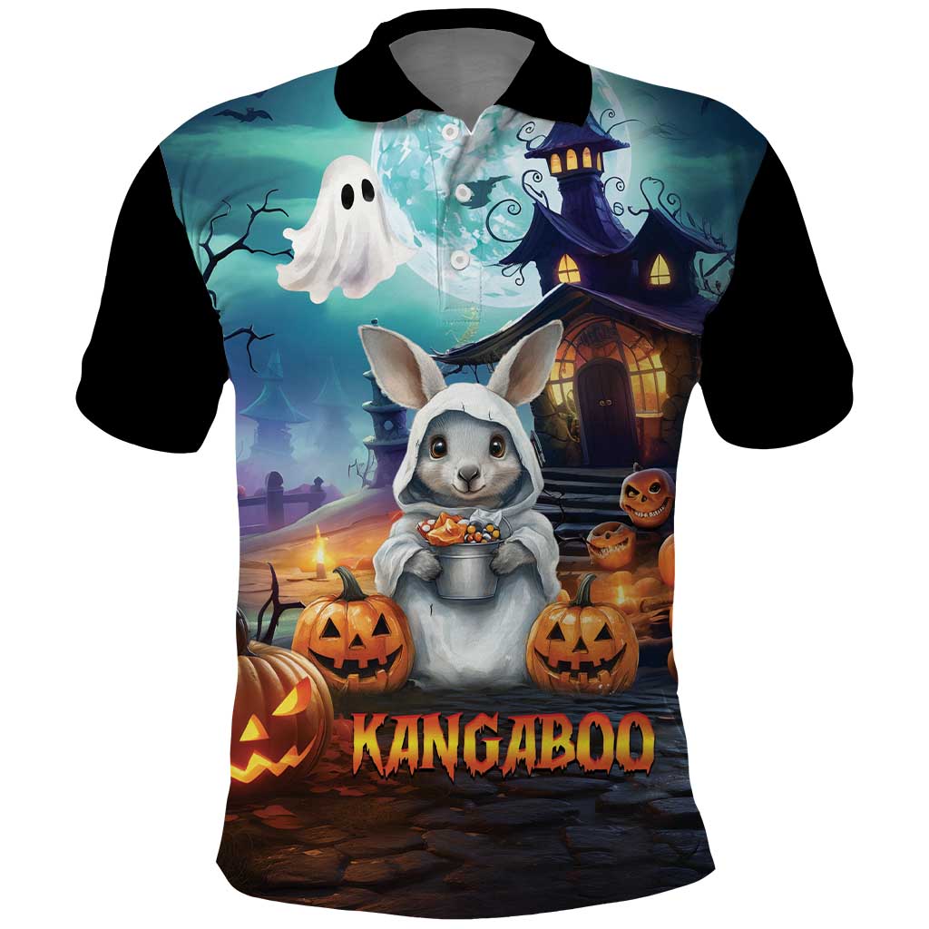 Happy Kangaboo Polo Shirt Kangaroo and Halloween Haunted House