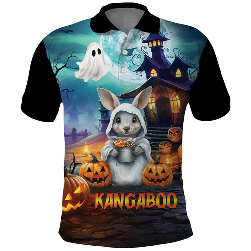 Happy Kangaboo Polo Shirt Kangaroo and Halloween Haunted House