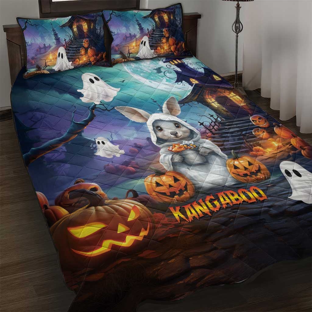 Happy Kangaboo Quilt Bed Set Kangaroo and Halloween Haunted House